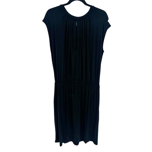 Banana Republic Black Shirt Dress Midi Crew Neck Sleeveless Elastic Waist M - Picture 2 of 8